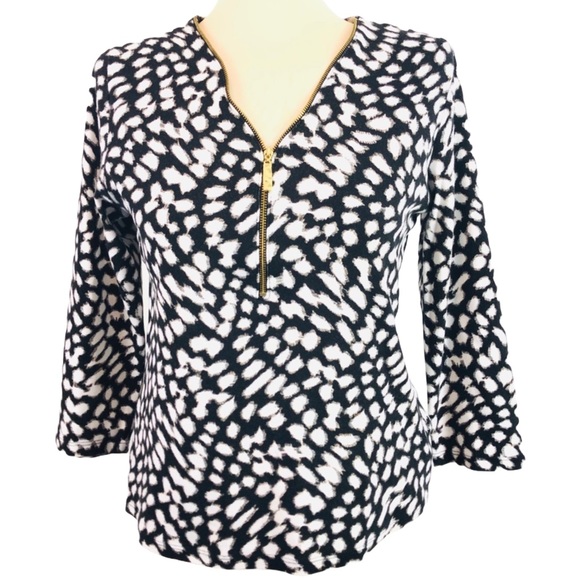 Top 36” M 100% Cotton Zipper Accent to Collar Bone Stopper at V-Neck Black White - Picture 1 of 6